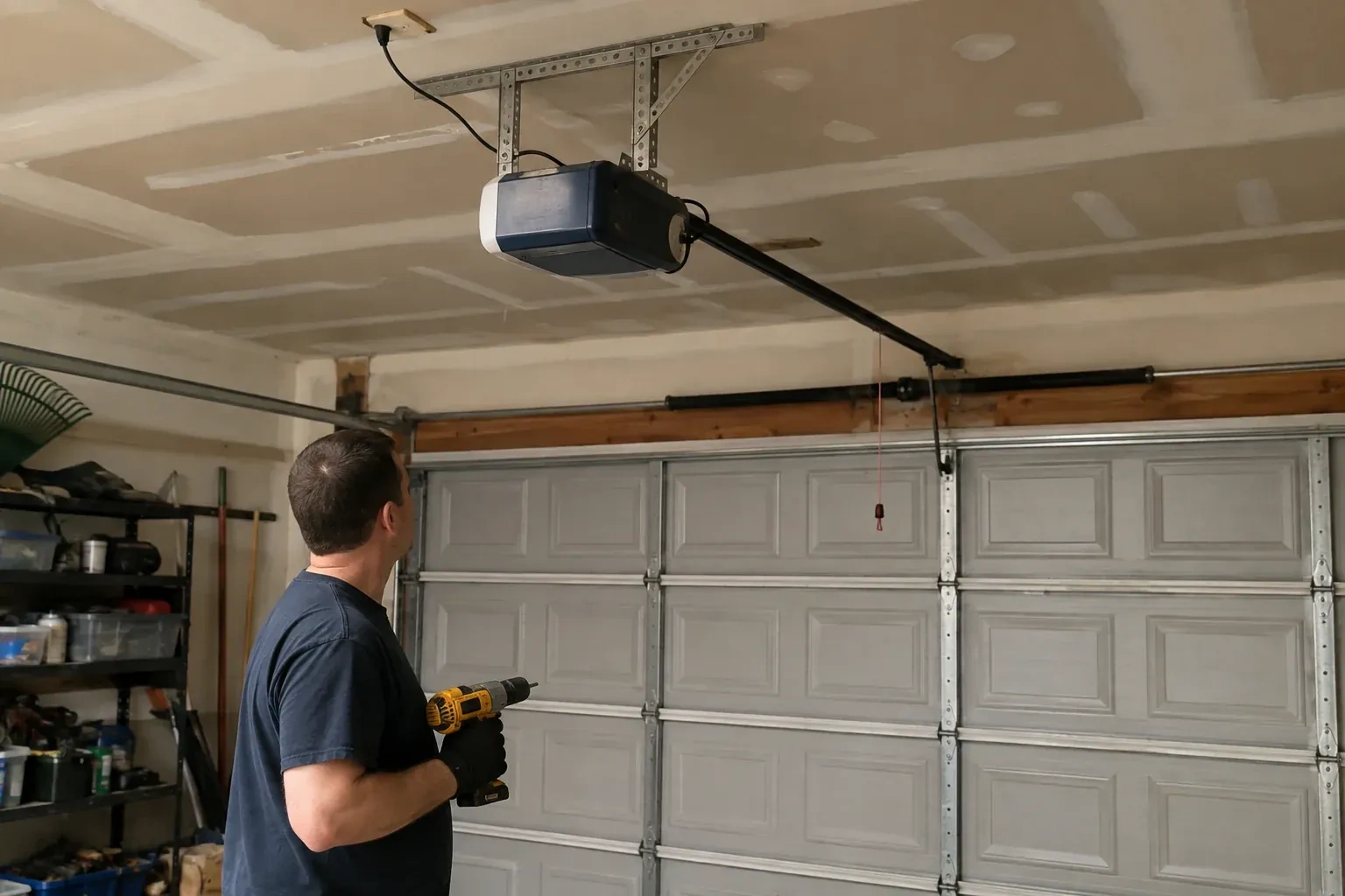 Illustrative garage doors scene; not an actual job — Chain-Drive Opener Repair, Kitchener